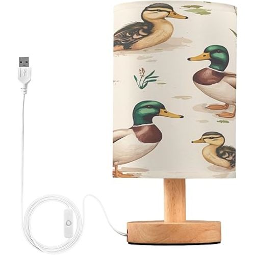 Mallard Ducks Vintage Table Lamp with USB Port Night Light Bedroom Lamps for Nightstand Living Room Dorm Home Office Desk
