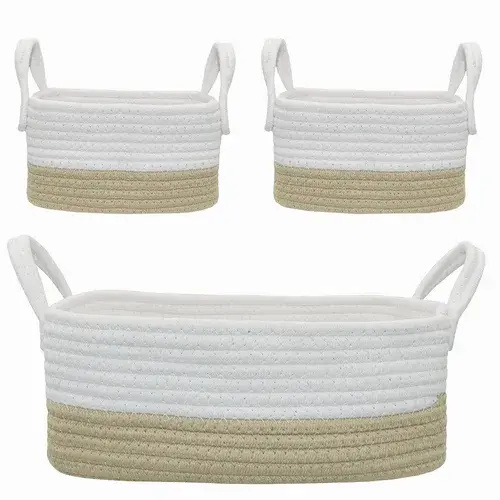Living Textiles Cotton Rope Basket 3 Piece Set Natural | Baby Bunting AU