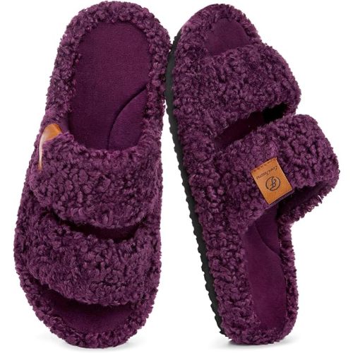 EverFoams Womens Fuzzy Open-toe Slippers Soft Comfy Memory Foam Indoor House Shoes