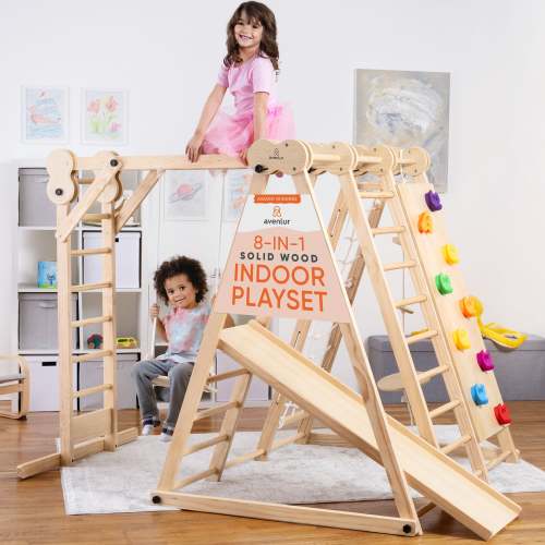 Indoor 8-in-1 Foldable Wooden Jungle Gym | Chestnut | Avenlur