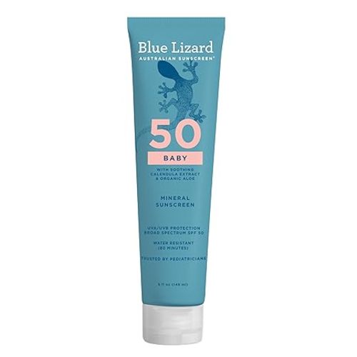Blue Lizard BABY Mineral Sunscreen with Zinc Oxide, SPF 50+, Water Resistant, UVA/UVB Protection with Smart Cap Technology - Fragrance Free, 5 oz. Tube