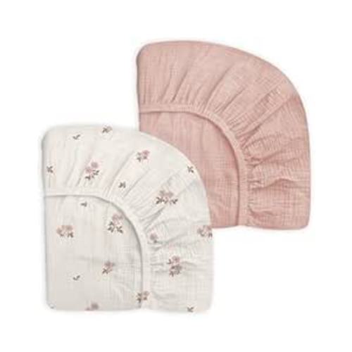 Pack and Play Sheets for Baby Boy and Girl 2 Pack, Neutral Muslin Cotton Pack N Play Mattresses Sheet 27"x39", Muslin Nursery Bedding Soft and Breathable Comfort (Vintage Blossom & Pink)