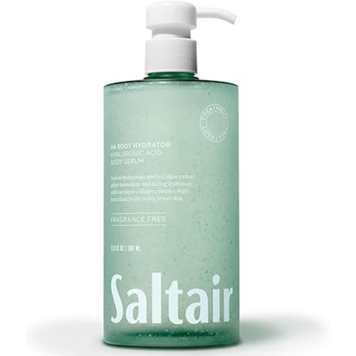 Saltair Hyaluronic Acid Body Serum – Hydrating Body Lotion for Smoother Looking Skin – Sheer Gel Moisturizer with Sodium Hyaluronate & Red Algae – Fragrance-Free HA Hydrator – 13oz Pump Bottle