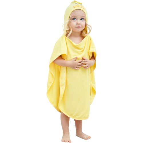HIPHOP PANDA Hooded Towel - Rayon Made from Bamboo, Bath Towel with Bear Ears for Newborn, Babie, Toddler, Infant - Absorbent Large Baby Towel - Yellow Duck, 21.5 x 22.5 Inch