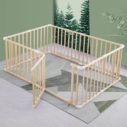 Jolan Baby Playpen Wooden,Detachable/Portable,Baby Fence with Door,Indoor Outdoor Large Safety Playard Playpen,63cm Height,Activity Center Playpen for Twins,Toddlers,Children,120×180cm