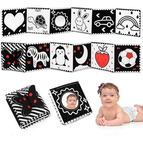 Black and White High Contrast Baby Toys,Baby Soft Books 0-6 Months,A Soft Baby Book for Brain Development in Newborns Aged 6-12 Months,Montessori Learning Toys for Infants Aged 0-3 3-6 Months