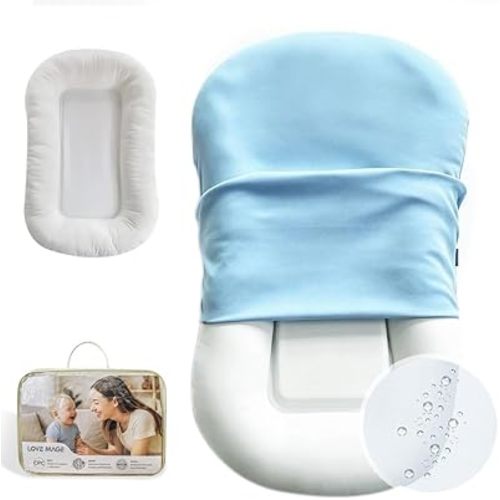 Infant Lounger, Baby Nest Cover, Soft Cotton and Waterproof Inner, Baby Floor Seat for Tummy Time, Baby Lounger for Newborn 0-24 Months (Green)