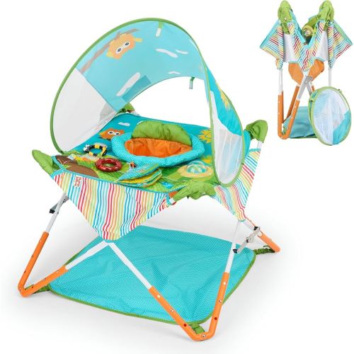 Bright Starts Pop 'N Jump Portable Activity Jumper, Indoor/Outdoor Use, Owl Forest with 4 Sensory Toys, Ages 6-12 Months