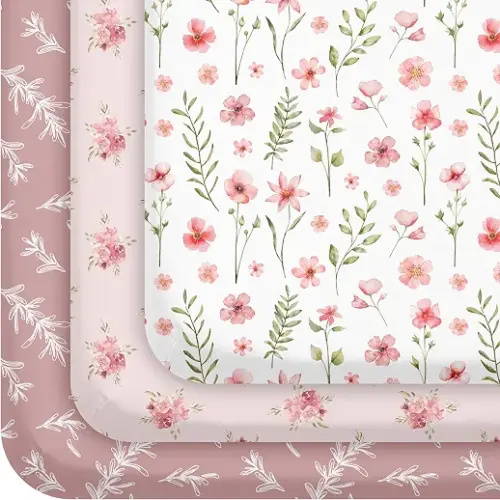 Civarua Kids 3 Pack Baby Crib Sheets for Boys Girls 52x28 Fitted Crib Sheet | Soft & Breathable Toddler Bed Sheets for Standard Crib and Toddler Mattress, Pink Floral