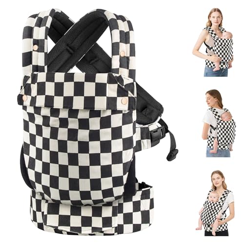 Baby Carrier Newborn to Toddler- Ergonomic,Cozy and Lightweight Infant Carrier for 7-40lbs,3 Carry Positions Newborn Carrier,Checkerboard
