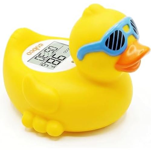 Baby Bath Thermometer for Babies & Newborns, Infant Bath Thermometer with Adjustable High Temp Alert, Accurate Digital Water Thermometer, Floating Duck Bath Toy with LED & Sound Alarm, Timer, BPA-Free