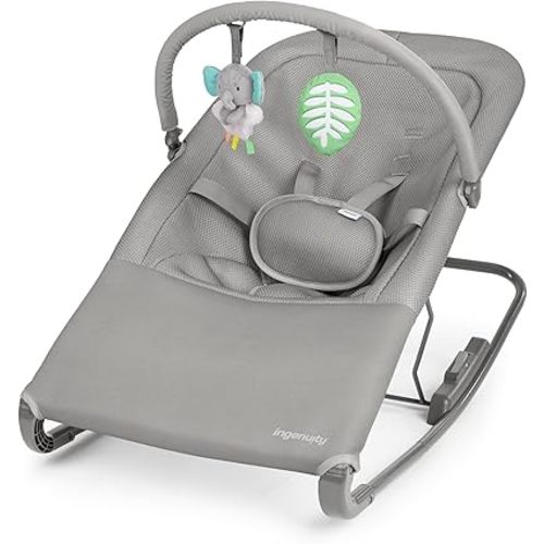 Ingenuity Nestle Vibrating Rocker, Lightweight Foldable Infant Seat with Breathable Fabric, 2-Position Recline, Mini Vibration Unit, 5-Point Harness, Travel Bag