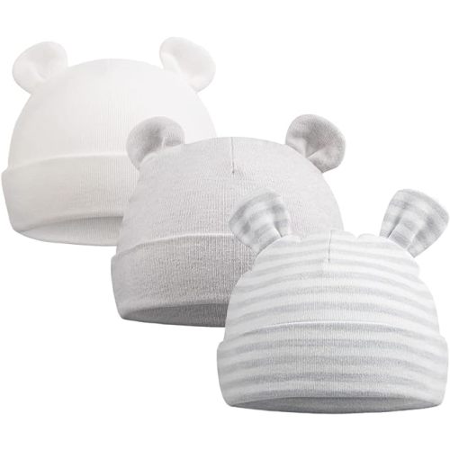 Original Cotton Newborn Hats for Girls Striped Preemie Baby Hats Bear Ears Infant Boys Beanies 0-6 Months