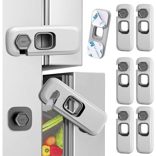 6 Pack Fridge Locks for Kids Safety, Child Proof Refrigerator Lock Cabinet Lock with Strong Adhesives for Drawers Ovens Cupboards Fridge Door