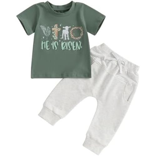 Toddler Baby Boy Easter Outfit Letters Short Sleeve T-shirt and Pants Sets My First Easter Baby Boy Outfit