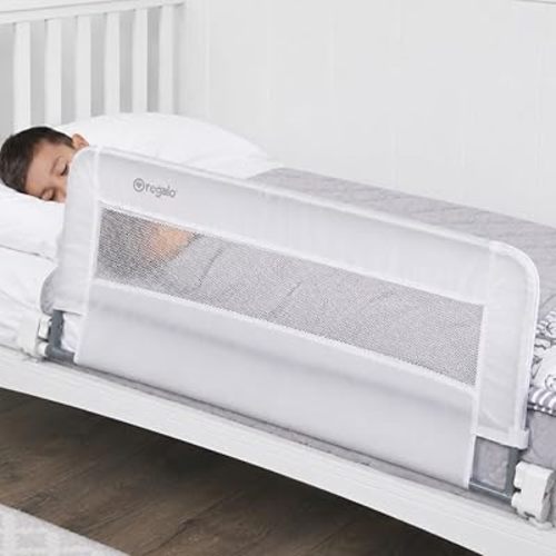 Regalo Safety Swing Down Crib Rail for Toddlers, 33" Baby Bed Rail Guard with Reinforced Anchor Safety System, Convertible Crib Bed Rail, White