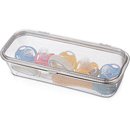 LemonRoad 1 Pack Stainless Steel Dishwasher Basket, Dishwasher Basket for Small Items, Replacement Utensil Mesh Drain for Small Bottle Parts, Scoops, Forks, Chopsticks Cleaning (Large)