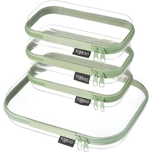 YQBRAO 4-Piece Clear Hard Shell Zipper Case Set, 1M 3S, Green