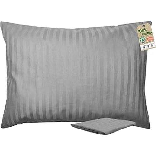 ZPECC Toddler Pillow with Pillowcase - 13x18 Organic Cotton Hypoallergenic Kids Pillow, Baby Essentials for Travel Crib Daycare Stroller (Intended for Age 2 and up) Grey Stripe