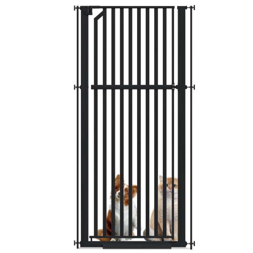 KORIMEFA 63" Extra Tall Baby Gate for Stairs 30"-33" Extra Wide Dog Gate for Doorways Hallways, Pressure Mounted Child Gate for Wide Opening, Auto Close Personal Safety for Babies and Pets, Black