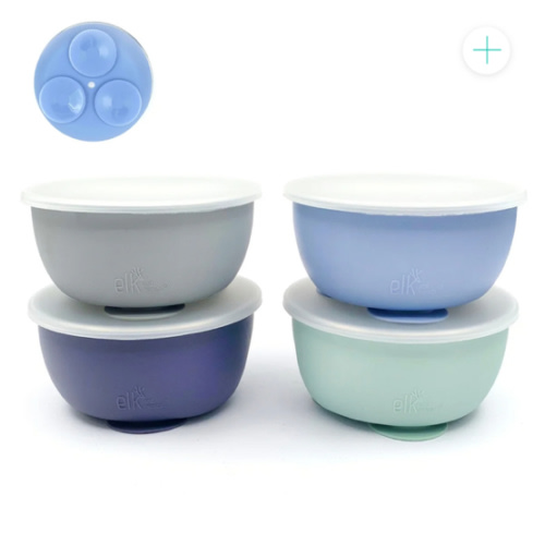 Stainless Steel Bowl with Silicone Suction Sleeve + Lids