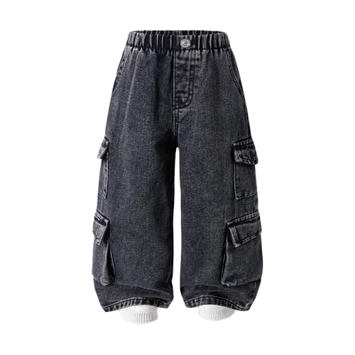 Nivne Tco Toddler Boys' Cargo Jeans Streetwear Style Loose Straight Leg Washed Elastic Waist Denim Pants