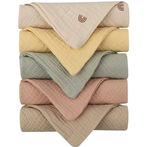 Baby Muslin 100%Cotton Burp Washcloth 4 Layer Small Saliva Towel Wash Face Towel Hypoallergenic 5 Pieces 8x8.5in Cloths Multi-Colors Washcloths Baby Burping Cloth Newborn Gift Sets,Small 8x8 inches
