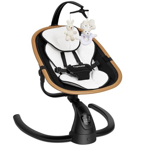 Angelbliss Baby Swing with Cry Detection, Side-to-Side Electric Swing with 5 Speeds, 180° Rotation, Indoor for Infants and Toddlers (Black)