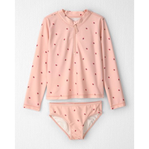 Girls 2-Piece Recycled Rashguard Swimsuit Set in Strawberry Print - Little Planet | Carter's