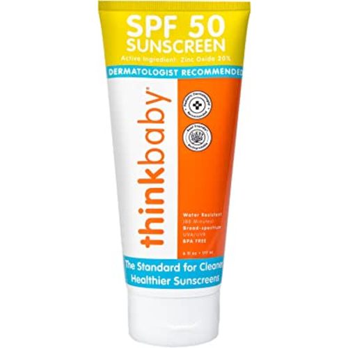 Thinkbaby SPF 50+ Baby Sunscreen – Safe, Natural Sunblock for Babies - Water Resistant Sun Cream – Broad Spectrum UVA/UVB Sun Protection – Vegan Mineral Sun Lotion, 6oz