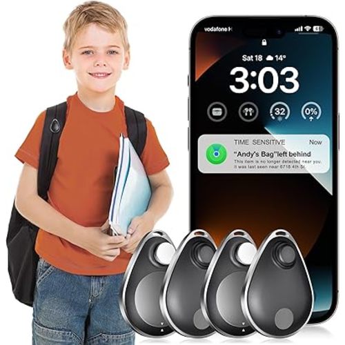 GPS Tracker for Kids hidden 4pack, Security Tag with Pins Works with Find My (iOS only), Lost Mode, Anti-Removal Tracking Device for Children, Elderly, Pets, Backpack, No Monthly fee (Not for Android)