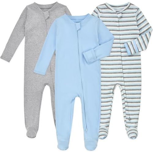 Baby Footie Pajamas with Mittens - 3Pcs Infant Footed Sleeper Cotton Sleepwear Outfits