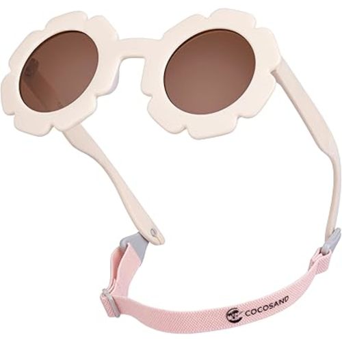 COCOSAND Toddler Sunglasses with Strap Polarized Lens Retro Flexible Flower Frame for Baby Kids Boys Girls Age 3-24 Months