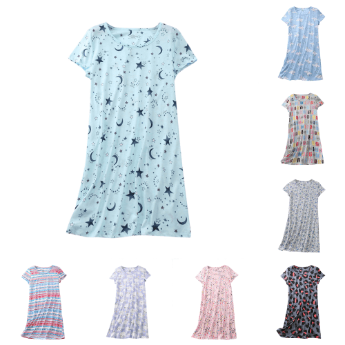 Sakmal Nightgowns for Women Soft Cotton Cotton Breathable Cloud-Like Gray Nightwear Graphic Short Sleeve Crew Neck Short Nightgowns S-XL