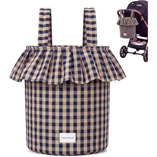 Abbylike Ruffle Stroller Bag with Removable Handles, Cotton Stroller Organizer with Waterproof Lined for Moms Baby Travel(Ruffles Style,15.5 x 9.5 Inch,Khaki, Navy Blue)