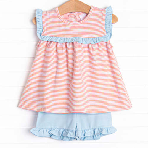 Bonnie Ruffle Short Set, Orange Stripe – Stitchy Fish