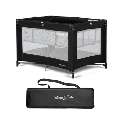 Dream On Me Zazzy Portable Playard with Bassinet in Black, Lightweight Packable and Easy Setup Baby Playard with Mattress and Travel Bag