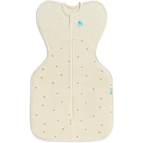 Love to Dream Swaddle Up, Small 3.5-6kg, Stage 1, 1.5 TOG, Fit Supports Good Sleep, Newborn Baby Swaddle Sack - Soft Stretch Cotton Fleece in Twigs Oatmeal - Arms Up Design for Safer, Better Sleep