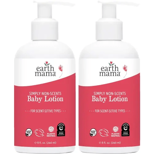 Earth Mama Simply Non-Scents Baby Lotion for Dry Skin, Calendula Cream, Skin Care for Kids, Organic Moisturizer, Unscented Lotion with Aloe, Rooibos, & Shea Butter, 8-Fl oz (2-Pk)