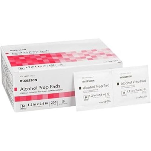 McKesson Alcohol Prep Pads, Sterile, Individual Packet, Medium, 200 Count, 1 Pack