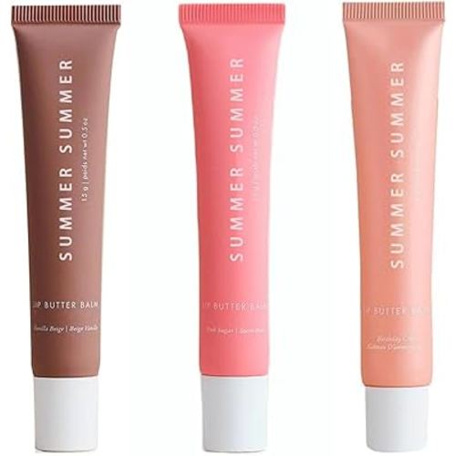 3 Pack Summer Tinted Lip Butter Balm Gift Friday Set - Conditioning Vegan Lip Balm for Instant Moisture Pink Sugar & Birthday Cake & Vanilla Beige