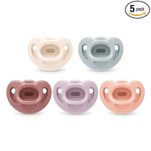 NUK 100% Silicone Comfy Orthodontic Pacifiers, 0-6 Months, Pink Fashion, Timeless Collection, 5 Count