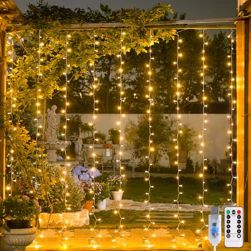 JMEXSUSS USB Plug in Curtain Lights 200 LED with 8 Modes, 6.5ftx6.5ft | Remote, Warm White Curtain Fairy Lights, String Lights for Bedroom, Classroom, Dorm, Wedding, Xmas, Party Decor