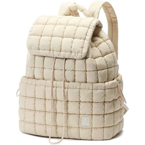 Quilted Backpack for Women, Lightweight Travel Gym Bag, Hiker Pack Drawstring Padding Backpacks, Puffer Travel Bag for Casual Daypack(Beige)