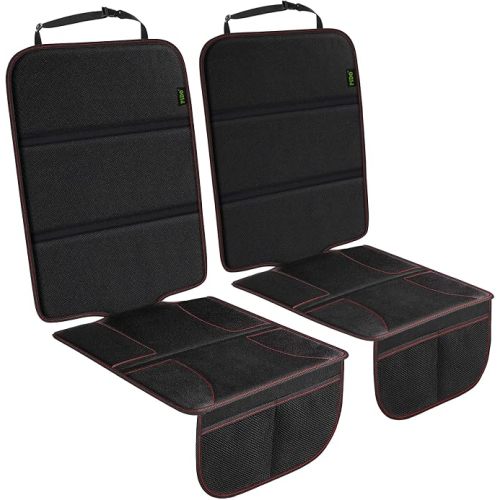 PIDO Car Seat Protector, 2 Pack Seat Protector Under Baby Car Seat with Thick Padding and Non-Slip Back, Waterproof Carseat Protection Cover Pad for Vehicle Leather Upholstery, Black