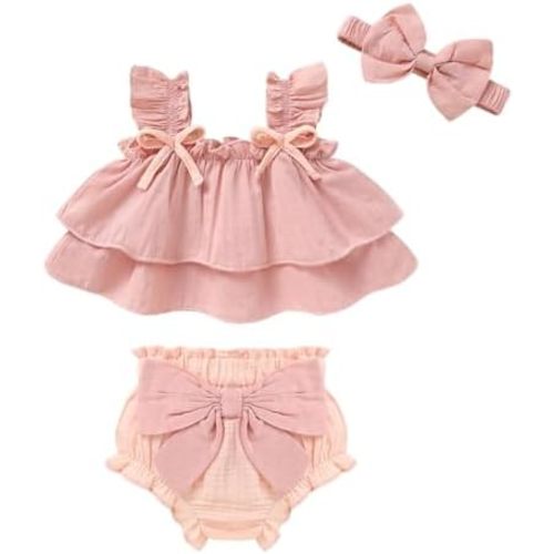 YOUNGER TREE Baby Girl Clothes Infant Ruffle Tops Dress Shorts Set Bloomers Toddler Sleeveless Summer Outfits with Headband