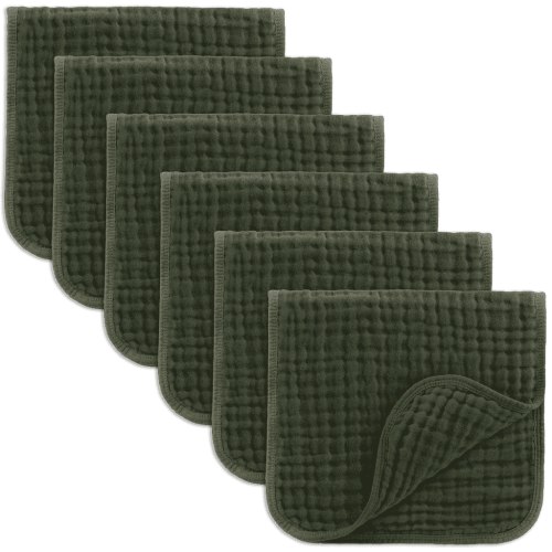 Comfy Cubs Muslin Burp Cloths - Large 100% Cotton Washcloths, 6 Layers (Kelp, 6-Pack, 20"X10")