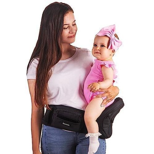 Tiny Trendz Baby Hip Carrier Safe-Certified with Extender, Adjustable Waistband, upto Toddlers 44lbs (Black)