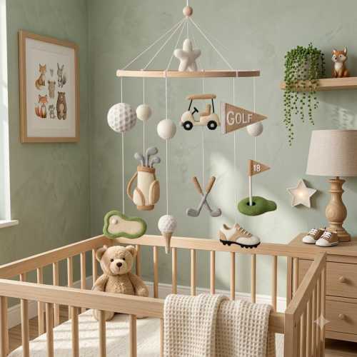 Golf Baby Mobile, Felt Golf Crib Mobile, Golf Nursery Decor, Golf Themed Baby Mobile, Golf Crib Decor, Baby Nursery Gift, Baby Shower Gift