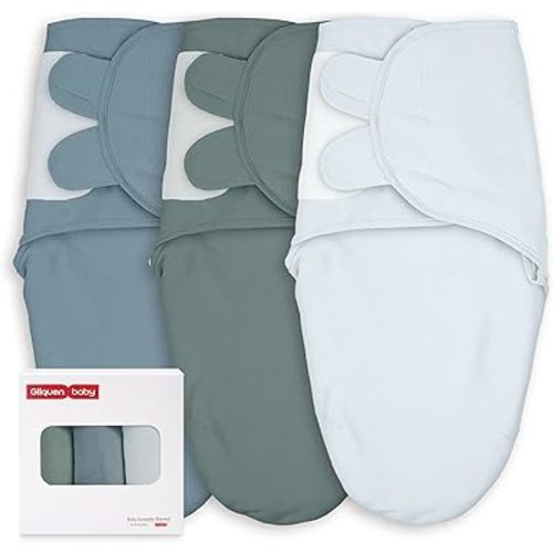 GLLQUEN BABY Swaddles 0-3 Months, 3-Pack Baby Swaddles Sack for Newborn, Baby Boys, Infant Sleep Sack, Easy Swaddling Wrap, Tranquil Blue, Nursery Swaddle Blankets Essentials